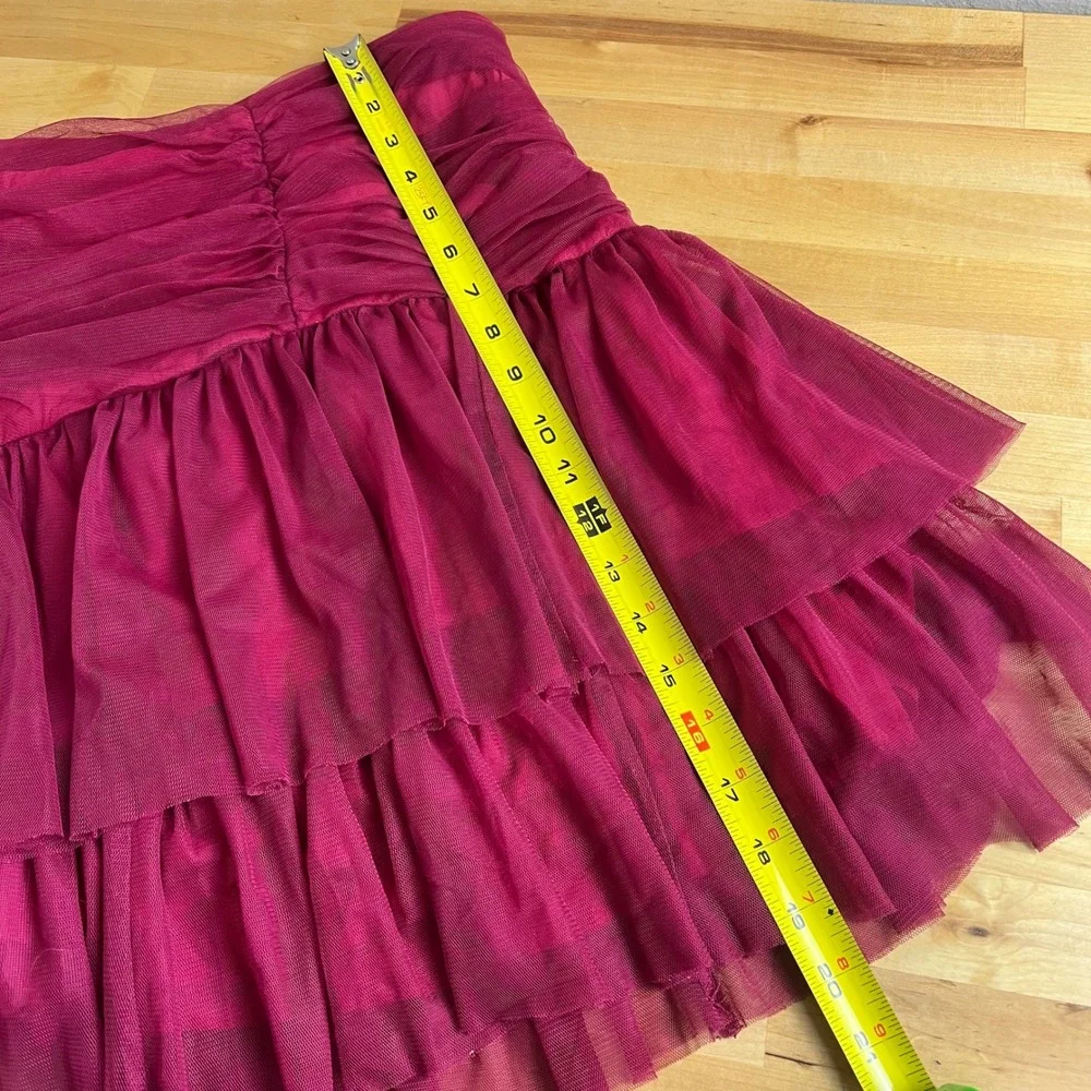 Maeve Anthropologie Ruched Tulle Mesh Tiered Ruffle Skirt Fuchsia Pink Size 0‎